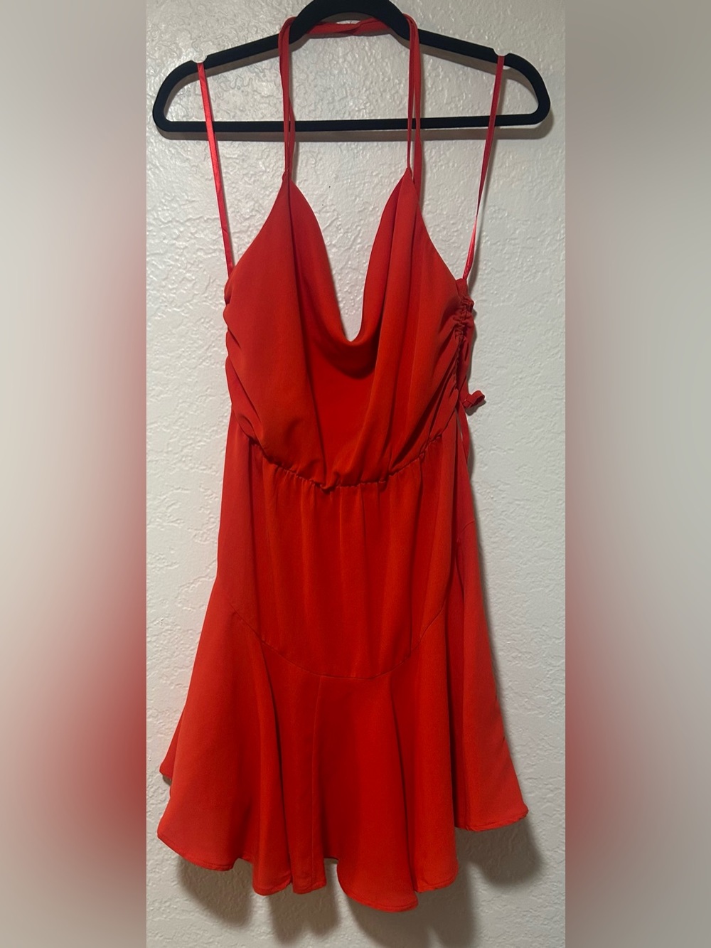 Reddish-Orange Spaghetti-Strap Cowl Neck Dress